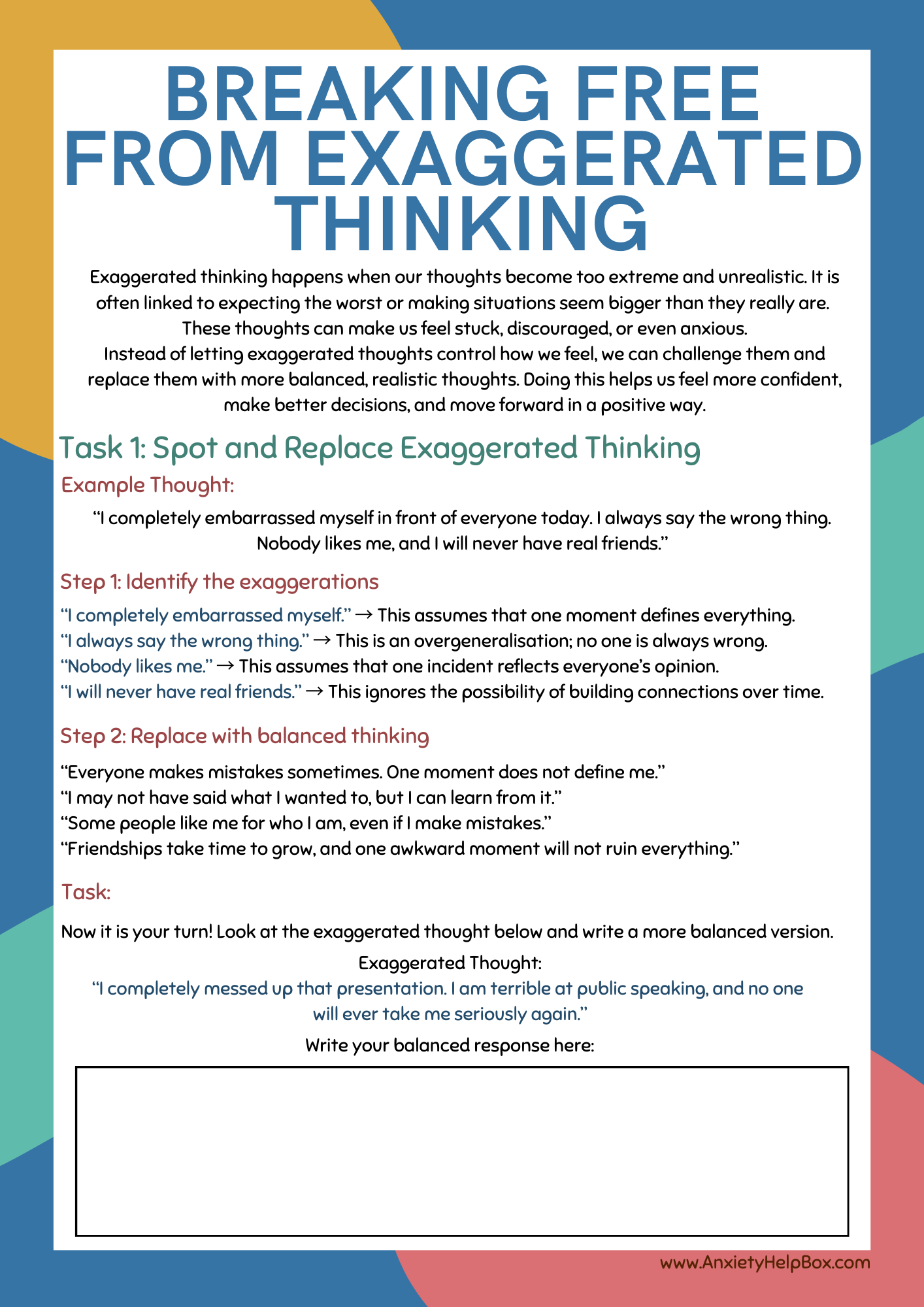 Breaking Free from Exaggerated Thinking A Free Worksheet for Balanced Thoughts