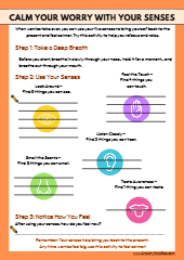 Calm Your Worry with Your Senses anxiety worksheet free-thumbnail