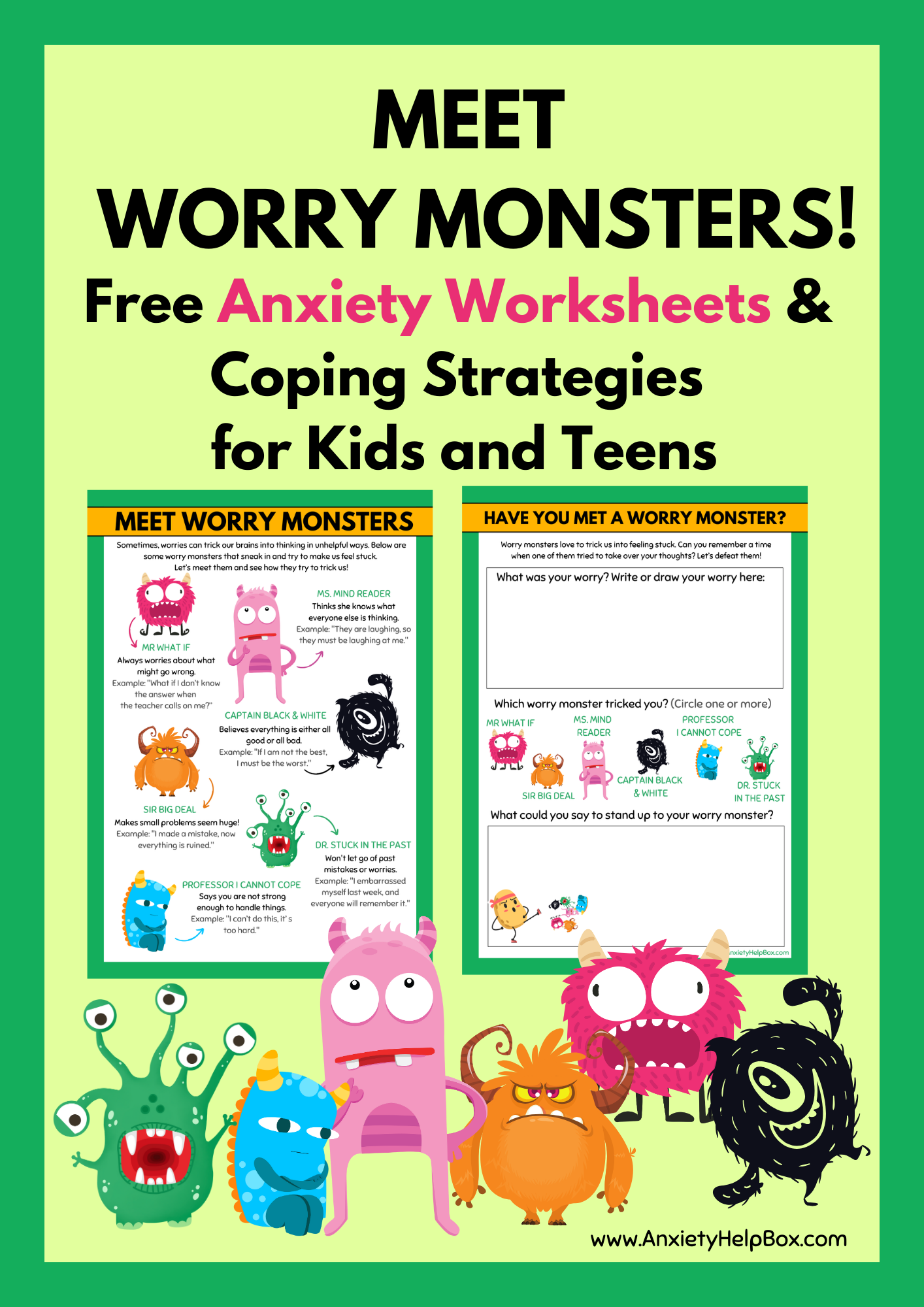 Free Anxiety Worksheets Coping Strategies for Kids and Teens Meet the Worry Monsters