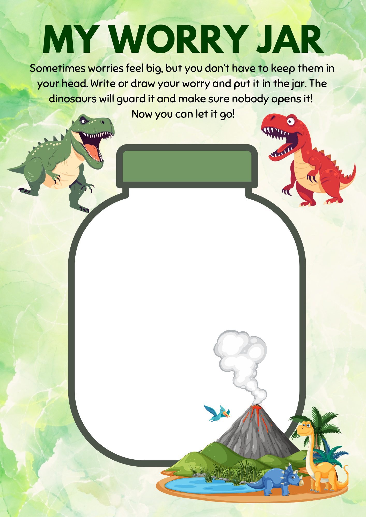 My Worry Jar Dinosaur Template Free Printable