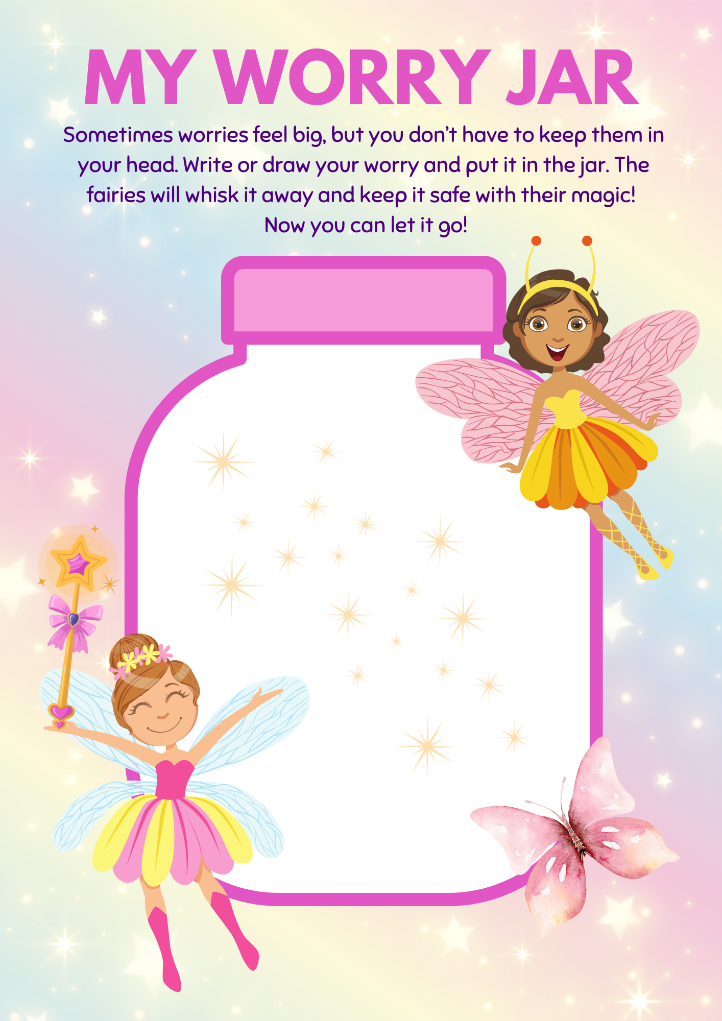 My Worry Jar Fairy Template for Children Free Download