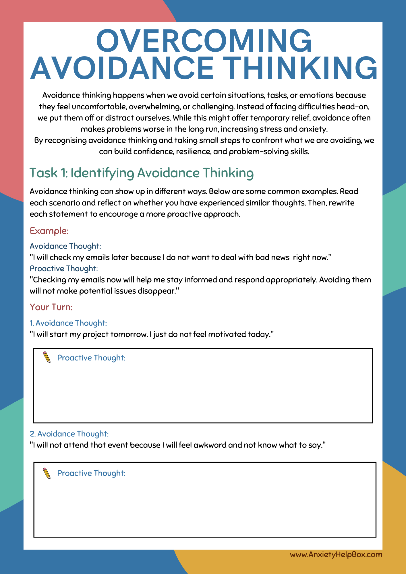 Overcoming Avoidance Thinking A Worksheet for Facing Challenges free pdf