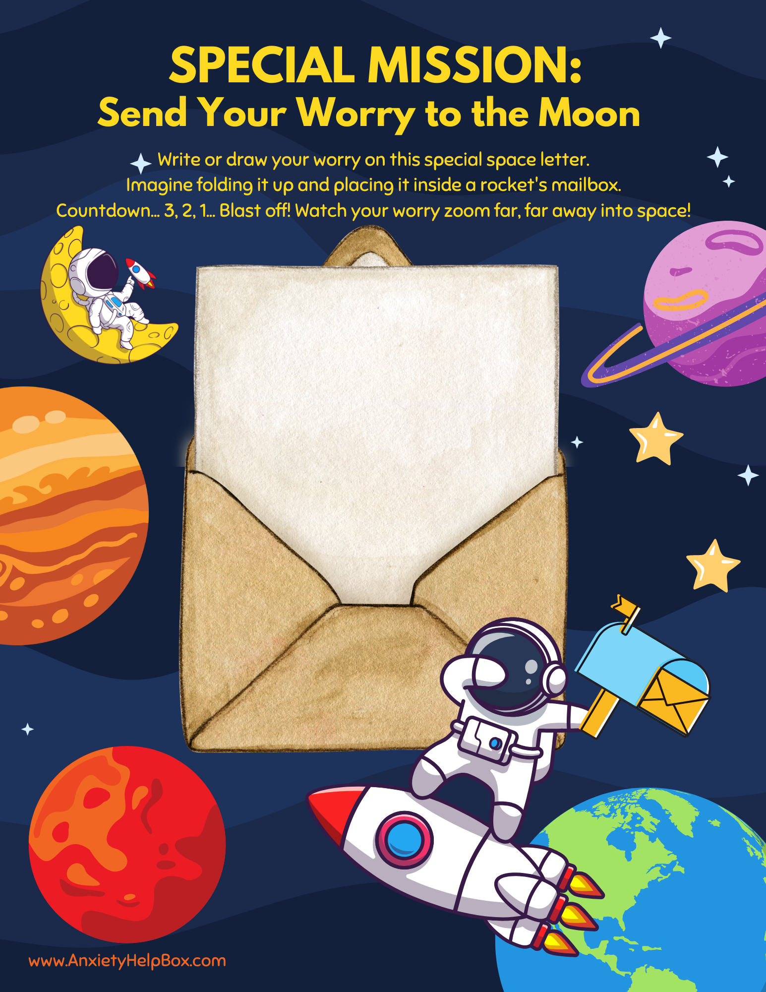 Send Your Worry to the Moon A Fun Activity Worksheet for Children Free Download